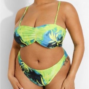 Plus Tropicana Ruched Strappy Bandeu Bikini